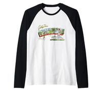 Greetings from Arkansas Retro Postcard Raglan Baseball Tee