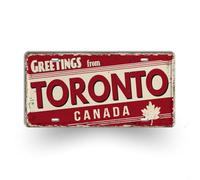 Greetings From City License Plate Sign - Vintage Metal Tin Plaque Featuring Cities from Australia, New Zealand & Canada - Retro Travel Souvenir Wall Decor (19 Toronto)