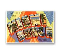 GREETINGS FROM MIAMI BEACH, FL vintage reprint postcard set of 20 identical postcards. Large letter Miami Beach, Florida city name post card pack (ca. 1930's-1940's). Made in USA.