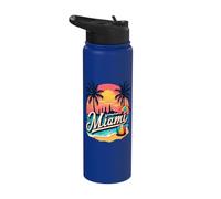 Greetings from Miami Sunset Beach Scene Stainless Steel Insulated Water Bottle
