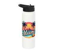 Greetings from Miami Sunset Beach Scene Stainless Steel Insulated Water Bottle