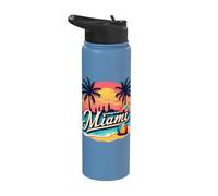 Greetings from Miami Sunset Beach Scene Stainless Steel Insulated Water Bottle