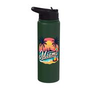 Greetings from Miami Sunset Beach Scene Stainless Steel Insulated Water Bottle