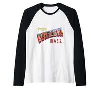 Greetings from Plymouth Mass Postcard Raglan Baseball Tee
