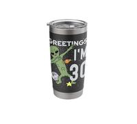 Greetings I'm 30 Space Alien Theme 30th Birthday Party Stainless Steel Insulated Tumbler