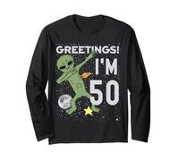 Greetings I'm 50 Space Alien Theme 50th Birthday Party Long Sleeve T-Shirt