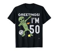 Greetings I'm 50 Space Alien Theme 50th Birthday Party T-Shirt