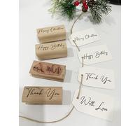 Greetings Script Rubber Stamp Set 4PC | Happy Birthday | with Love | Thank You | Merry Christmas | Text Stamp Set-Decorative Cute Wood Mounted Stamps Set for DIY Card Making Craft, Scrapbook