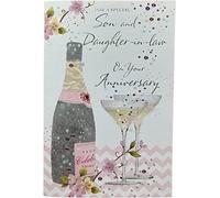 Greetings Special Son & Daughter-in-Law Anniversary Card with insert - Champagne Floral - 23 x 15cm