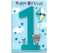 Greetings WONDERFUL COLOURFUL CUTE TEDDY 1 TODAY 1ST BIRTHDAY CARD