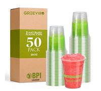 GREEVIRO Compostable Plant-Based Clear Plastic Cups 16oz Thick, Reusable, Disposable Iced Coffee Cups for Smoothies, Beer & Any Beverages for Parties, Weddings & Gatherings (16oz)