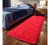 GREFFY Soft Runner Rugs for Bedroom, 2x8 Ft Hallways Modern Plush Red Shag Carpet, Non Slip Dorm Bedside Shaggy Rug for Living Room, Indoor Long Nursery Kids Girls Teen Room Aesthetic Home Decor