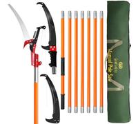 Grefinity Pole Pruning Saw, 27 FT/8.2M Manual Tree Pruner with Scissor | Additional Steel Blade, Extendable Design, for Tree Maintenance, 8-Section Fiberglass Pole, Non-conductive Handle, Orange