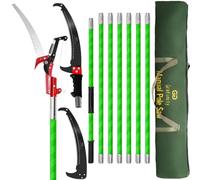 Grefinity Pole Pruning Saw, 27 FT/8.2M Manual Tree Pruner with Scissor | Additional Steel Blade, Extendable Design, for Tree Maintenance, 8-Section Fiberglass Pole, Non-conductive Handle, Green