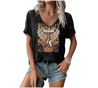 GREFLYING Smooth As Tennessee Sweet As Strawberry Shirt Womens Summer Sexy V-Neck T Shirts Country Music Short Sleeve Tops Blouse, Nashville/Cut Out Black, L