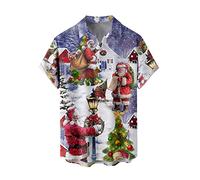 GREGG 2024 Women Funky Santa Hawaiian Button Down Shirt Men Short Sleeve Summer Beach Casual Shirts (Xmas A02, Large)