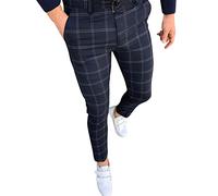 GREGG Big and Tall Plaid Dress Pants for Men's Slim Fit Formal Office Checked Trousers