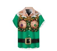 GREGG Funky Santa Button Down Hawaiian Shirt Print Short Sleeve Summer Beach Casual Shirt