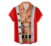 GREGG Funky Santa Button Down Shirt Men Hawaiian Shirt Print Button Down Short Sleeve Shirts Summer Beach Button Down Short Sleeve Shirts Casual Button Up Shirt(Xmas A03,3X-Large)
