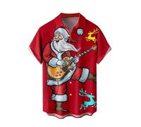 GREGG Funky Santa Hawaiian Print Button Down Short Sleeve Shirts