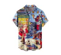 GREGG Funky Santa Hawaiian Shirt for Men - Button Down Short Sleeve Summer Beach Casual Shirt (Xmas U, X-Large)