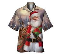 GREGG Funky Santa Hawaiian Shirt for Men - Print Button Down Short Sleeve Summer Beach Casual Shirt