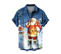 GREGG Funky Santa Hawaiian Shirt for Men - Short Sleeve Button Down Summer Beach Casual Shirt (Xmas V, Large)