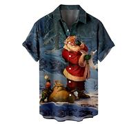 GREGG Funky Santa Hawaiian Shirt - Print Button Down Short Sleeve Shirts for Men - Summer Beach Casual Shirt