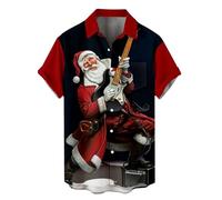 GREGG Funky Santa Hawaiian Shirt Print Button Down Short Sleeve Shirts Summer Beach Casual Shirt X-Large