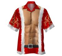 GREGG Funky Santa Hawaiian Shirt - Print Button Down Short Sleeve Shirts - Summer Beach Casual Shirt (Xmas H, Large)
