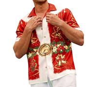 GREGG Funky Santa Hawaiian Shirt - Print Button Down Short Sleeve Shirts - Summer Beach Casual Shirt (Xmas B,XX-Large)