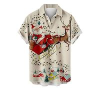 GREGG Funky Santa Hawaiian Shirt - Print Button Down Short Sleeve Shirts - Summer Beach Casual Shirt (Xmas W, X-Large)