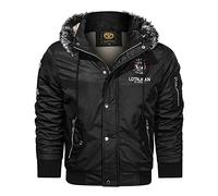 GREGG Men's Bomber Jacket with Hood Shell Long Sleeve Full Zip Military Tactical Jackets Fall Winter Fur Hood Flight Bomber(Black,Medium)
