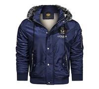 GREGG Men's Bomber Jacket with Hood Shell Long Sleeve Full Zip Military Tactical Jackets Fall Winter Fur Hood Flight Bomber(Blue,Medium)