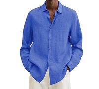 GREGG Mens Casual Cotton Linen Shirt Plus Size Regular Fit Long Sleeve Button Up Shirts Hawaiian Summer Beach Top, M-5XL(Blue,4X-Large)