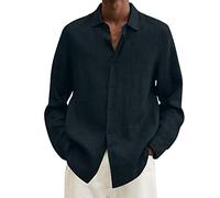 GREGG Mens Casual Cotton Linen Shirt Plus Size Regular Fit Long Sleeve Button Up Shirts Hawaiian Summer Beach Top, M-5XL(Navy,XX-Large)