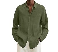 GREGG Mens Casual Cotton Linen Shirt Plus Size Regular Fit Long Sleeve Button Up Shirts Hawaiian Summer Beach Top, M-5XL(Army Green,3X-Large)