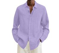GREGG Mens Casual Cotton Linen Shirt Plus Size Regular Fit Long Sleeve Button Up Shirts Hawaiian Summer Beach Top, M-5XL(Purple,4X-Large)