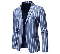 GREGG Men's Casual Stylish Blazer Slim Fit Long Sleeve Two Button Suit Jacket Vintage Striped Sports Coat for Wedding Party(Blue,X-Large)