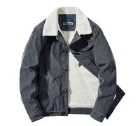 GREGG Men's Corduroy Jackets Vintage Fleece Sherpa Lined Denim Trucker Jackets Lapel Button Down Thickened Winter Coats(Grey,Medium)