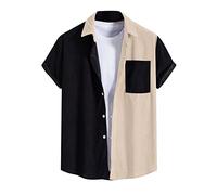 GREGG Mens Corduroy Vintage Patchwork Shirts Summer Short Sleeve Color Block Shirts Casual Button Down Beach Shirts(Khaki,X-Large)