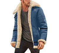 GREGG Mens Faux Fur Suede Leather Jackets Plus Size Sherpa Fleece Lined Zip Up Bomber Jacket with Pockets Vintage Motorcycle Trucker Jacket Sheepskin Winter Warm Trench Coat, S-5XL(03#Blue,M)