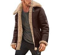 GREGG Mens Faux Fur Suede Leather Jackets Plus Size Sherpa Fleece Lined Zip Up Bomber Jacket with Pockets Vintage Motorcycle Trucker Jacket Sheepskin Winter Warm Trench Coat, S-5XL(03#Brown,XL)