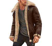 GREGG Mens Faux Fur Suede Leather Jackets Plus Size Sherpa Fleece Lined Zip Up Bomber Jacket with Pockets Vintage Motorcycle Trucker Jacket Sheepskin Winter Warm Trench Coat, S-5XL(02#Brown,S)