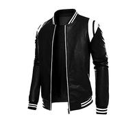 GREGG Men's Fuax Leather Bomber Jackets Classic Fit Long Sleeve Full Zip Varsity Jackets Fashion Baseball Motorbiker Jacket(Black,XX-Large)