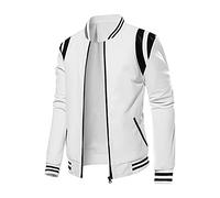 GREGG Men's Fuax Leather Bomber Jackets Classic Fit Long Sleeve Full Zip Varsity Jackets Fashion Baseball Motorbiker Jacket(White,Medium)