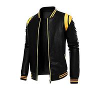 GREGG Men's Fuax Leather Bomber Jackets Classic Fit Long Sleeve Full Zip Varsity Jackets Fashion Baseball Motorbiker Jacket(Yellow,X-Large)