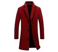 GREGG Mens Lapel Trench Coat Slim Fit Wool Blend Casual Single Breasted Pea Coat Winter Classic Business Overcoat(Red,Large)