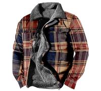 GREGG Mens Padded Flannel Check Jacket Winter Fleece Thick Quilted Work Wear Warm Thermal Fleece Fur Lined Top Casual Coat Plus Size S-4XL(04#Khaki,M)