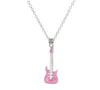 Gregory Crafts & Gifts Electric Guitar Pendant Necklace, Silver Chain with Guitar Charm (Pink)